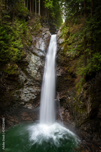 Cascade Falls Regional Park. Located Northeast of Mission  British Columbia  Cascade Falls is a scenic waterfall that can be viewed from a suspension bridge that crosses the river.