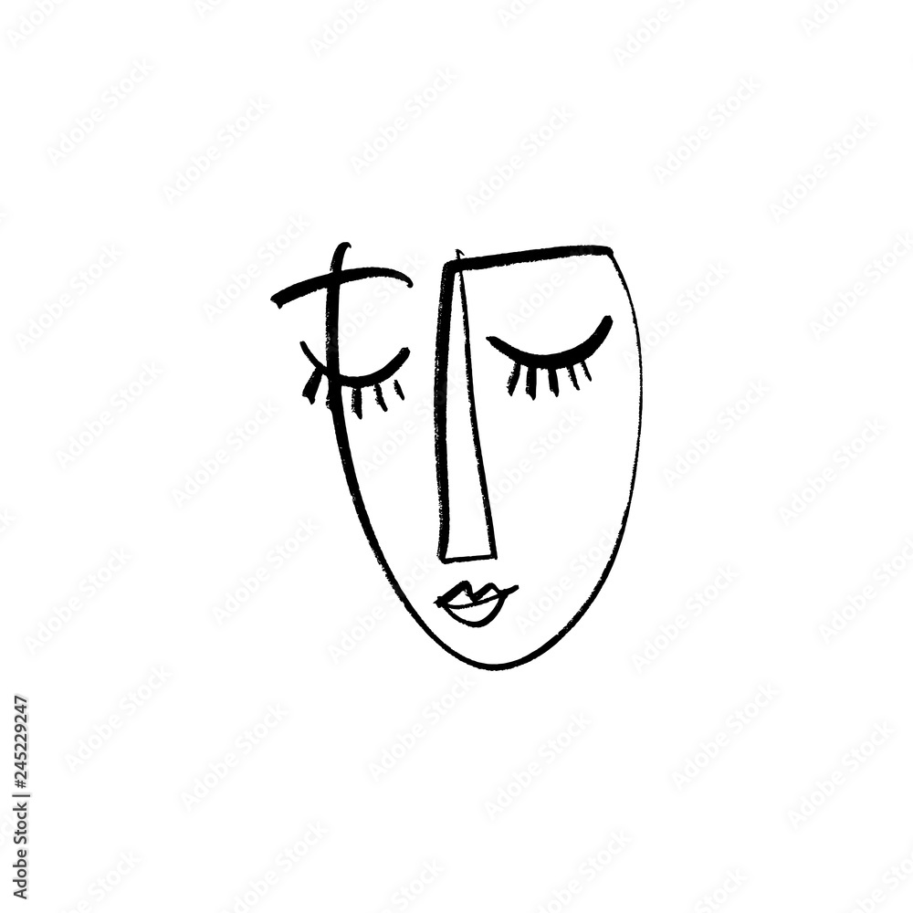 Abstract continuous one line drawing, woman face. Vector illustration. Abstract continuous one line drawing, woman face. Vector illustration.