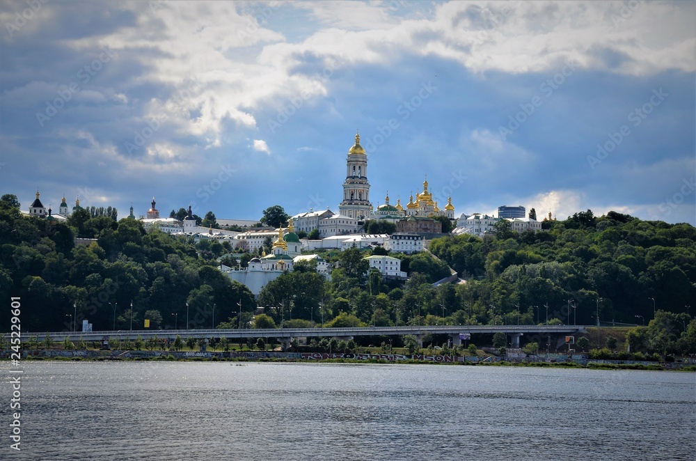 View of Kiev from the middle of the Dnieper River.
