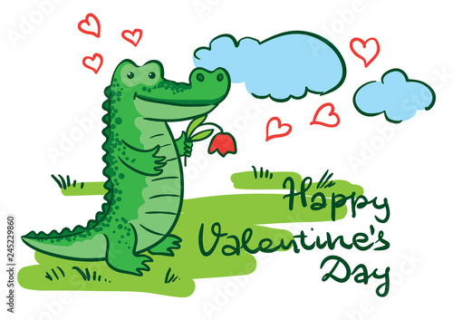 Valentine s Day greeting card with crocodile