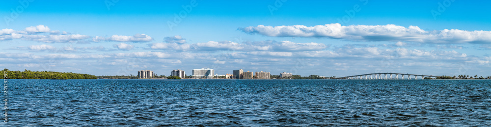 panoramic view of coastal areas in Punta Rassa landscape  in Cape Coral - Fort Myers, Metropolitan Area, Lee County, Florida, United States. (census-designated place) 