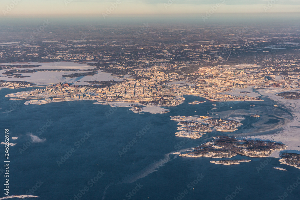 Helsinki, Capital of Finland - aerial view - winter landscape 