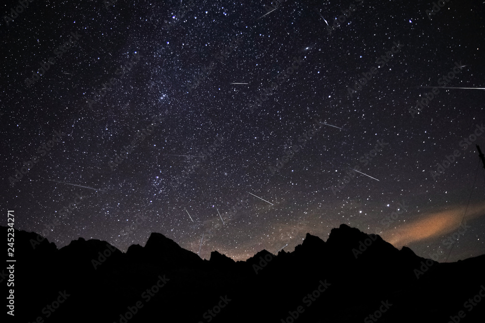 Night sky with Perseid meteor shower
