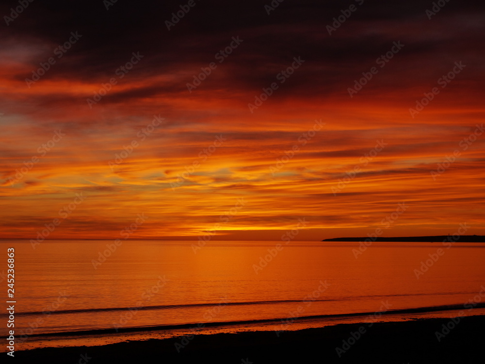 Red sunrise on the Atlantic Ocean