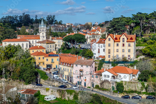 Sintra, Portugal. Panoramic view of the old historical town and municipal buildings. Travel Portugal. photo