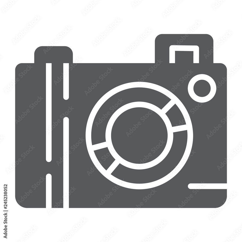 Camera glyph icon, lens and photo, photocamera sign, vector graphics, a solid pattern on a white background. Camera glyph icon, lens and photo, photocamera sign, vector graphics, a solid pattern on a white background.