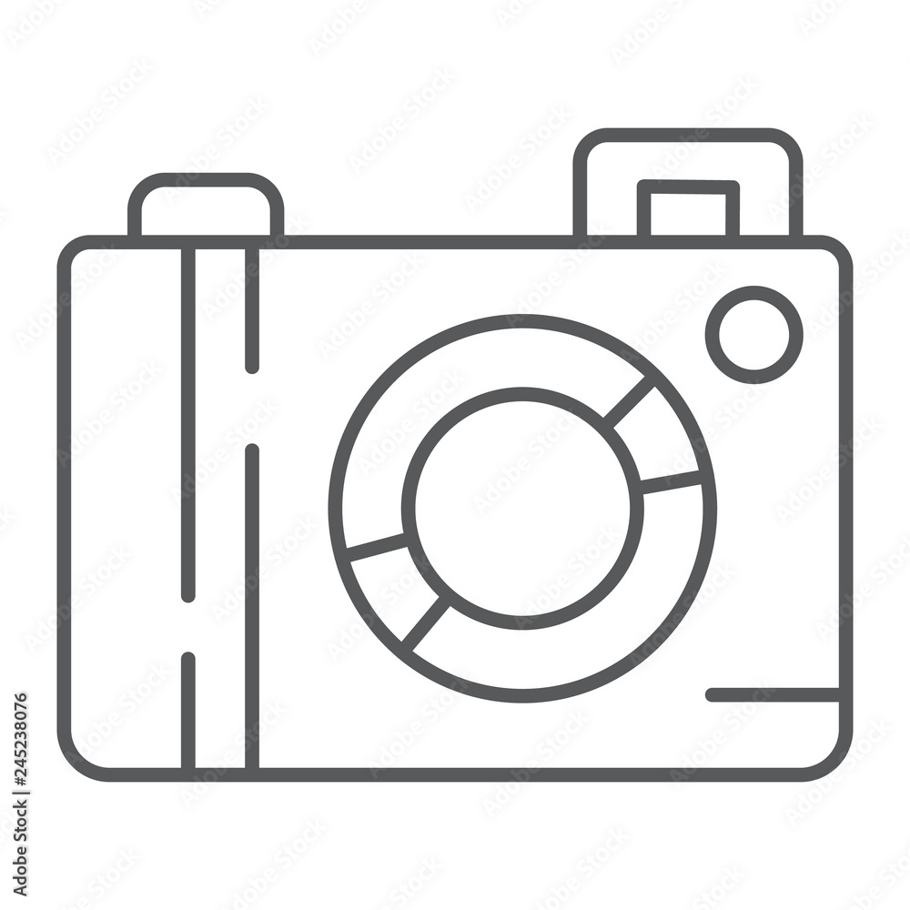 Camera thin line icon, lens and photo, photocamera sign, vector graphics, a linear pattern on a white background. Camera thin line icon, lens and photo, photocamera sign, vector graphics, a linear pattern on a white background.