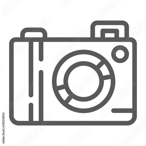 Camera line icon, lens and photo, photocamera sign, vector graphics, a linear pattern on a white background.