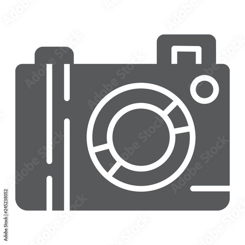 Camera glyph icon, lens and photo, photocamera sign, vector graphics, a solid pattern on a white background.