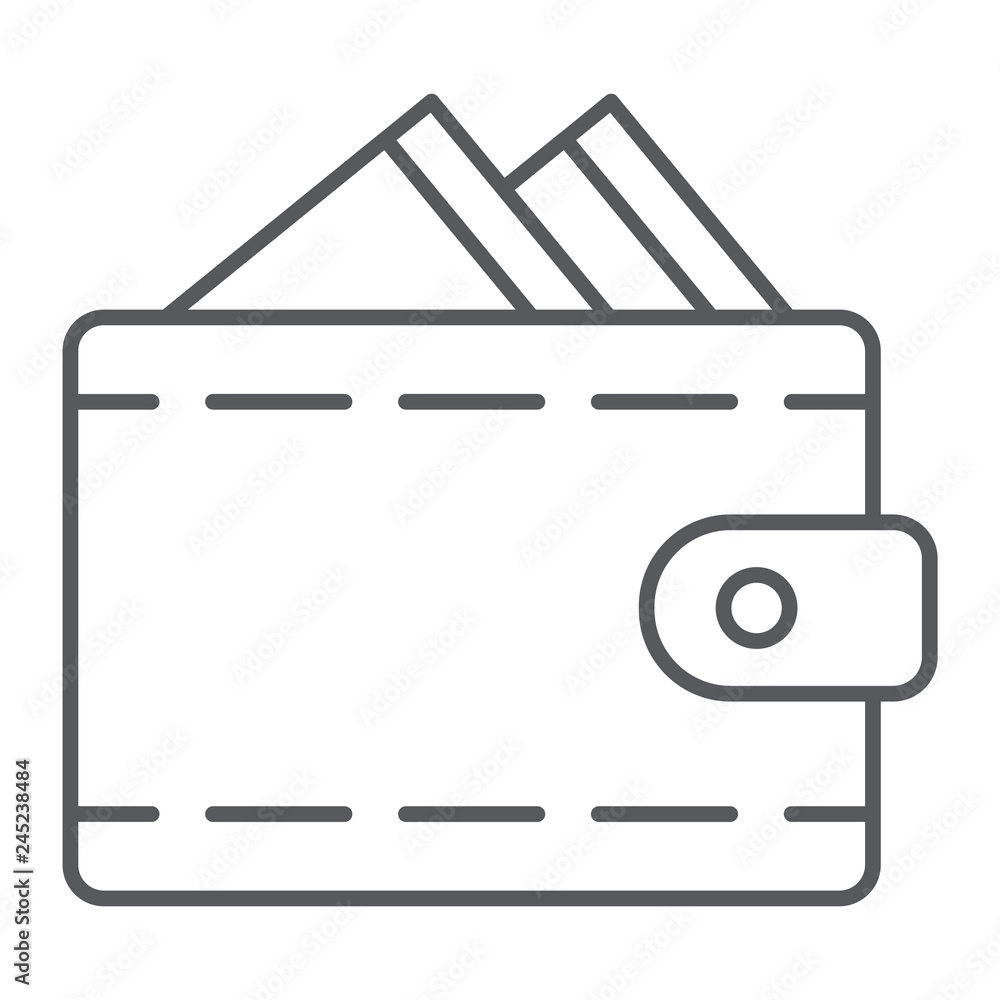 Wallet thin line icon, money and payment, purse sign, vector graphics, a linear pattern on a white background. Wallet thin line icon, money and payment, purse sign, vector graphics, a linear pattern on a white background.