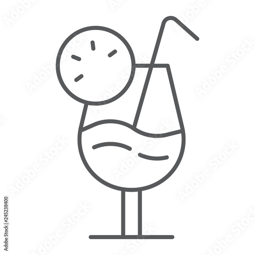 Cocktail thin line icon, alcohol and beverage, drink sign, vector graphics, a linear pattern on a white background.