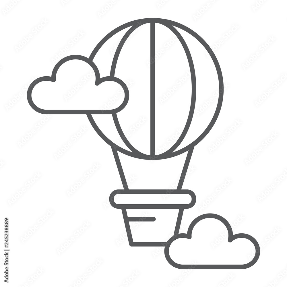 Hot air balloon thin line icon, airship and travel, balloon sign, vector graphics, a linear pattern on a white background. Hot air balloon thin line icon, airship and travel, balloon sign, vector graphics, a linear pattern on a white background.