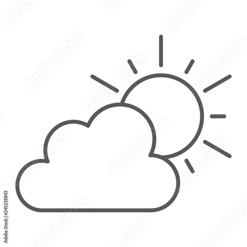 Weather thin line icon, sky and climate, sun and cloud sign, vector graphics, a linear pattern on a white background.