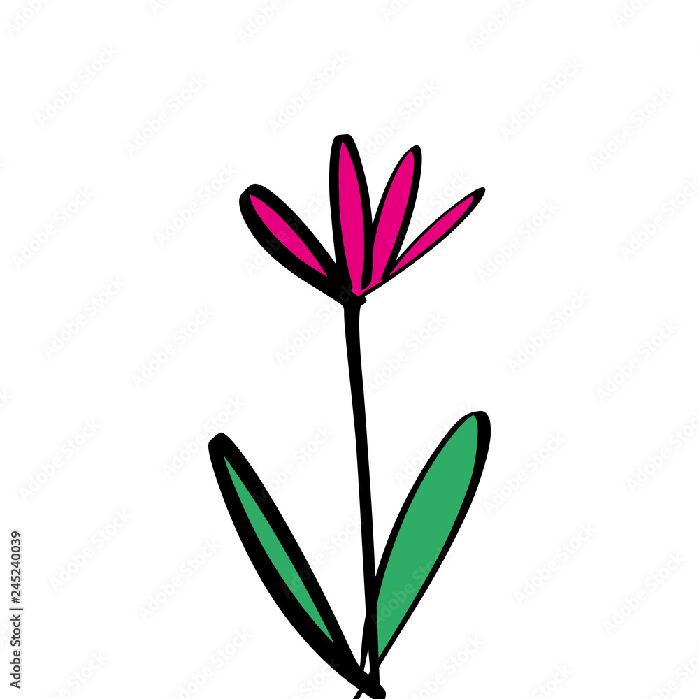 Obraz premium One line cartoon flower art, isolated decor element. Funny nursery clipart. Doodle style