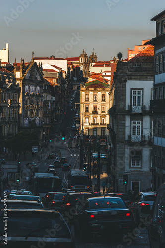 View of a street in Porto during sunset