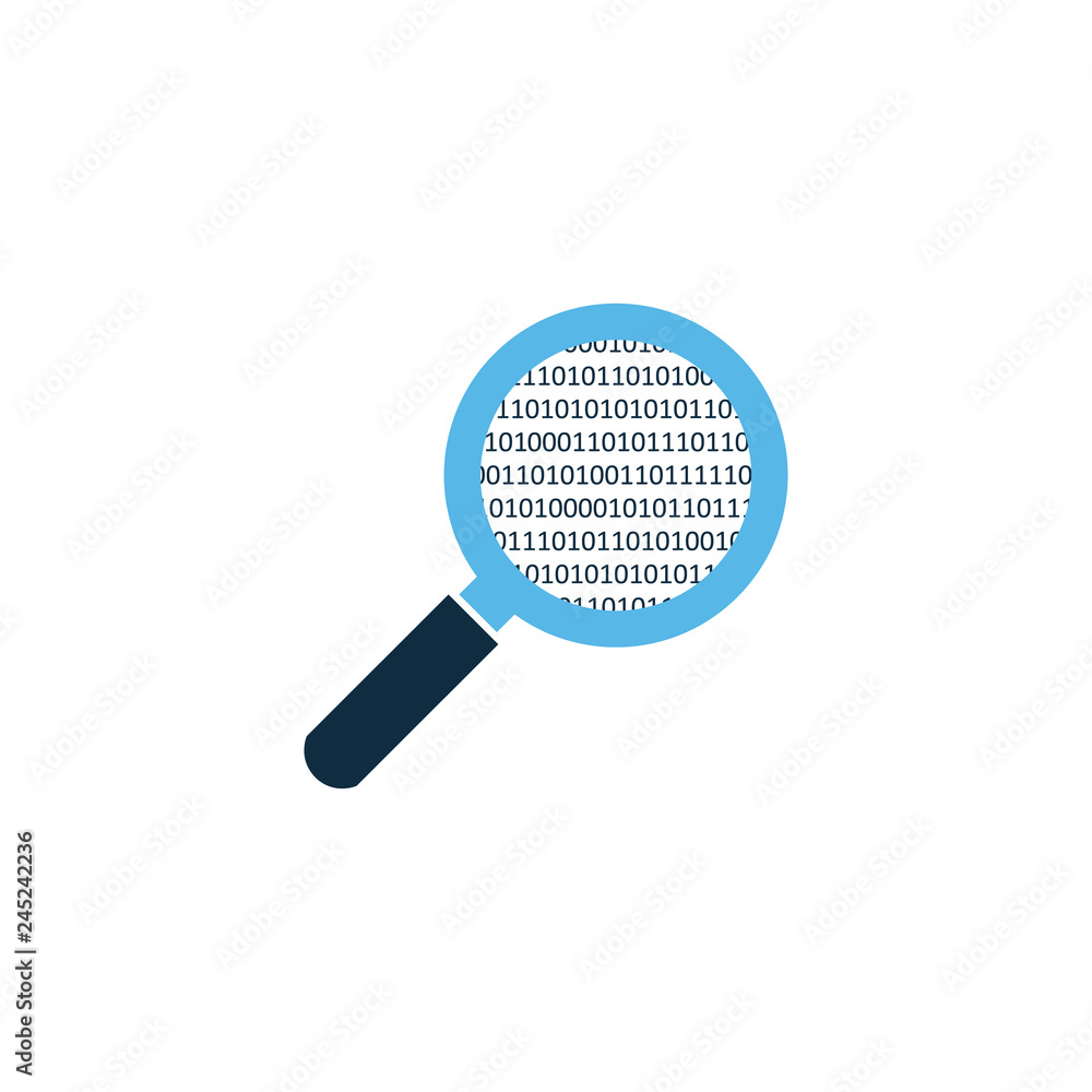simple magnifying glass analyzing scaning source binary code. vector illustration isolated on white background. simple magnifying glass analyzing scaning source binary code. vector illustration isolated on white background.