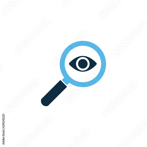 Magnifying glass with eye, Analysis icon, vector illustration isolated on white background.