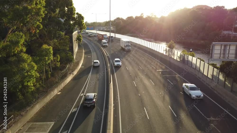 Looking at a highway freeway from above with traffic