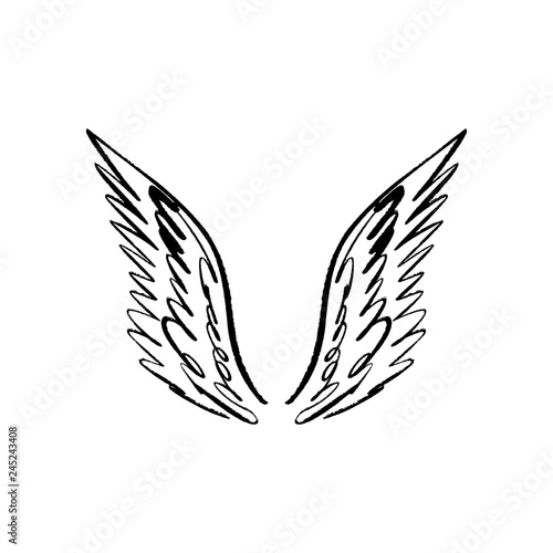 Angel or bird wings. Vintage design elements. Ornamental coloring element and tattoo template. Vector illustration.