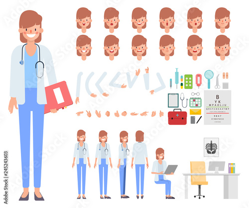 Doctor woman character creation for animation. Ready for animated face emotion and mouth.
