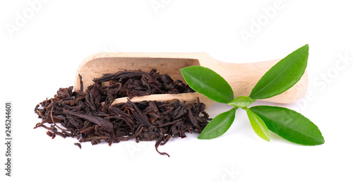Black Ceylon tea with soursop, isolated on white background.