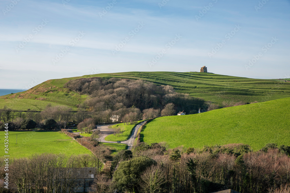 View towards St Catherine's Chapel near Abbotsbury in Dorset in South West England