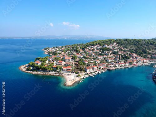 Solta island beach and fisherman cost aerial view in Dalmatia, Croatia south to Split in the central Dalmatian archipelago. © desertsands