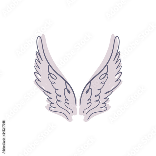 Angel, bird or pegasus pink color wings. Vintage pastel color element. Fantasy illustration. Temporary tattoo or sticker