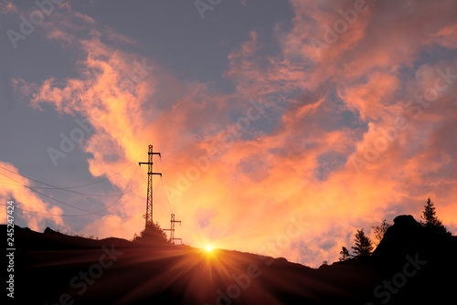 Flaming Sunset on the Power Line
