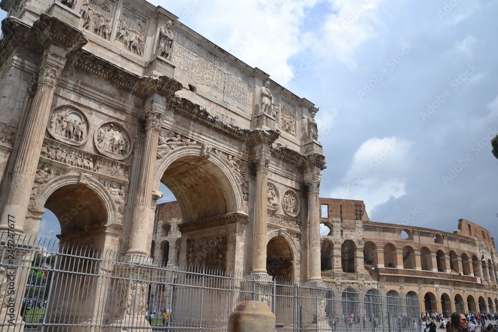 Arch of Constantine and Roman Coliseum in Rome