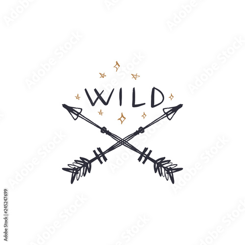 Vector hand drawn funny stylish hipster camp logo. Wild nature.