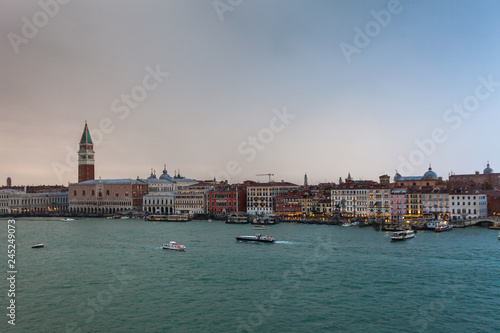 Aerial panorama of San Marco Square and Canal Grande in a stormy day, Venice, Italy