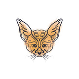 Line illustration of a cute little fenech fox with big ears, tattoo design. Antistress art