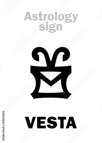 Astrology Alphabet: VESTA, classic asteroid. Hieroglyphics character sign (single symbol).