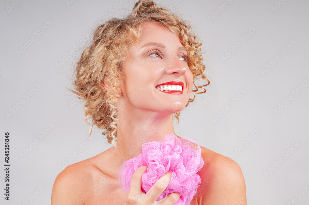 Perfect fresh clean skin concept. Beautiful woman washing her body Perfect fresh clean skin concept. Beautiful woman washing her body