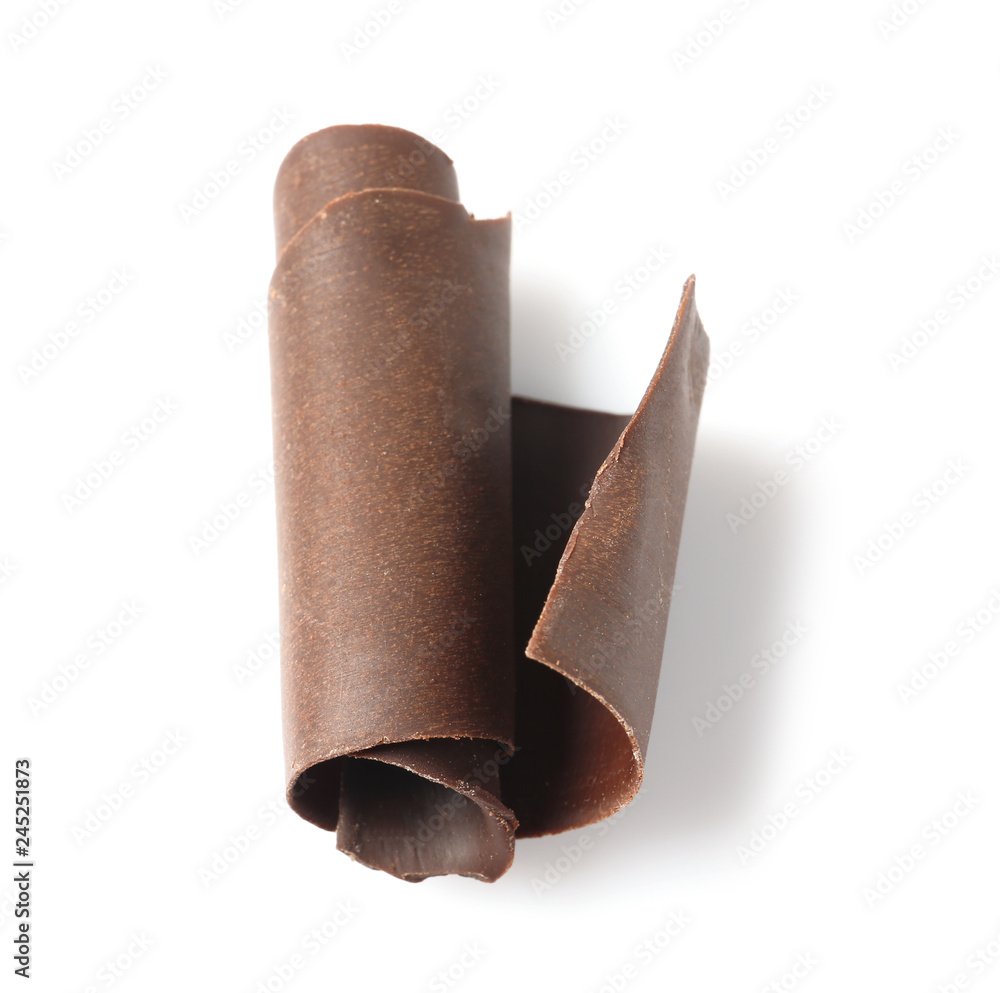 Yummy chocolate curl for decor on white background Yummy chocolate curl for decor on white background