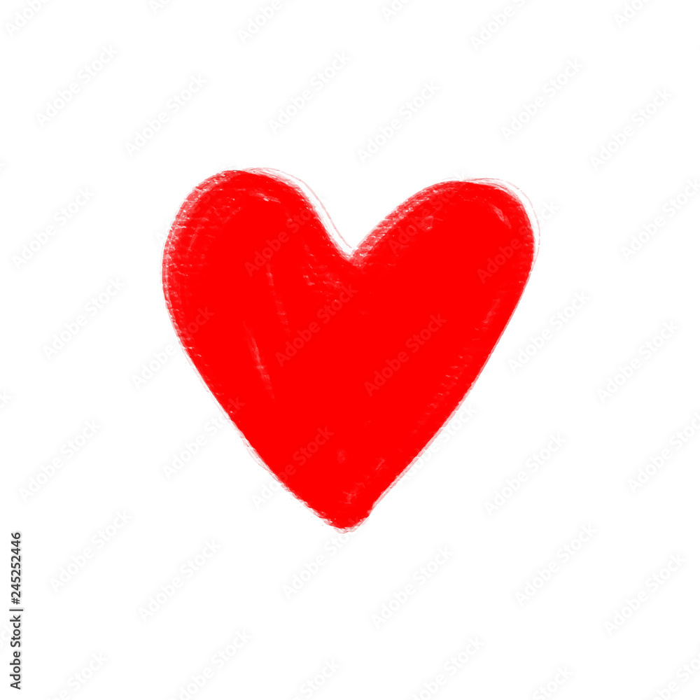 Red heart isolated on white background. Valentine's Day stylish postcard element. Hand drawn painting