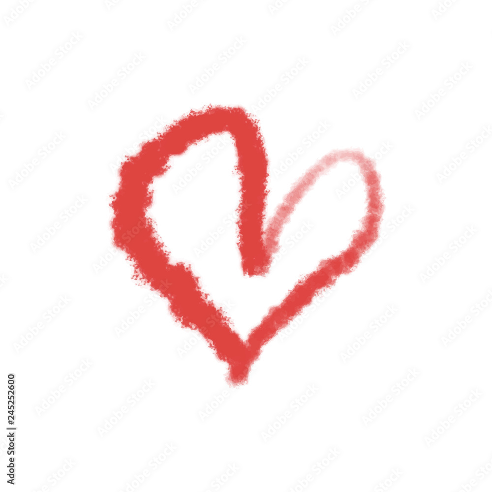 Red heart isolated on white background. Valentine's Day stylish postcard element. Hand drawn painting
