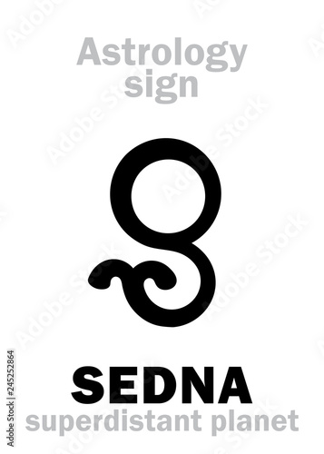 Astrology Alphabet: SEDNA, superdistant external dwarf planet (with elongated elliptical orbit). Hieroglyphics character sign (symbol).