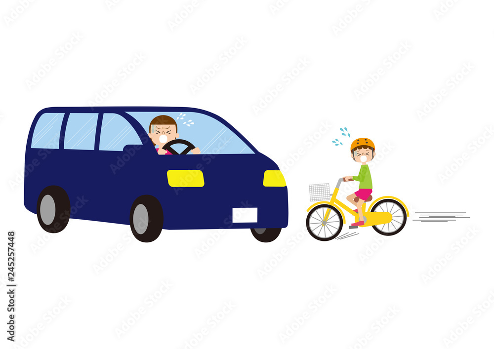 Fototapeta premium 対自動車の交通事故になりそうになる子ども