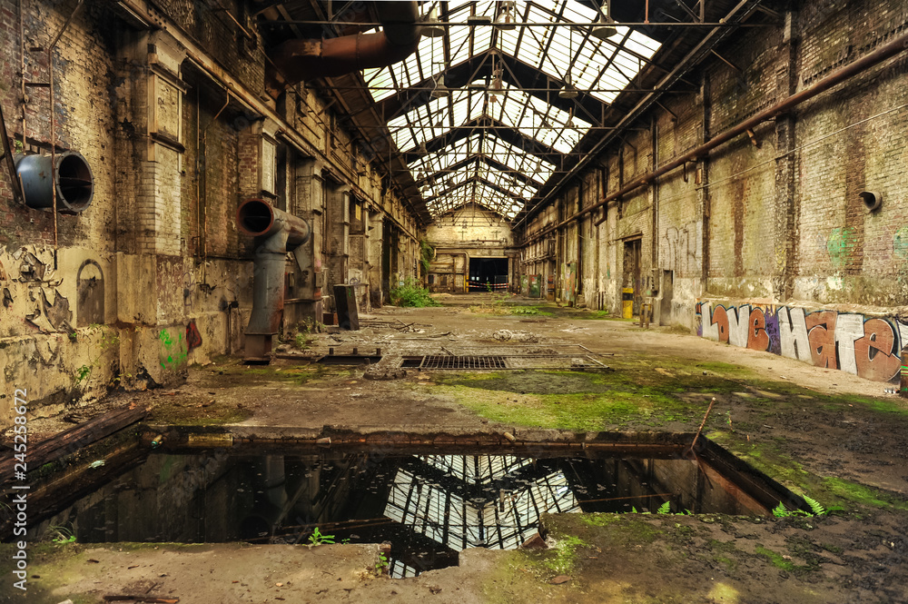 Long abandoned industrial production hall 