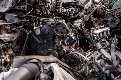 Car engines in a junk yard