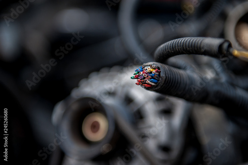 Damaged cable harness on a car