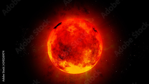 sun flaming in the starry night sky 3d rendering