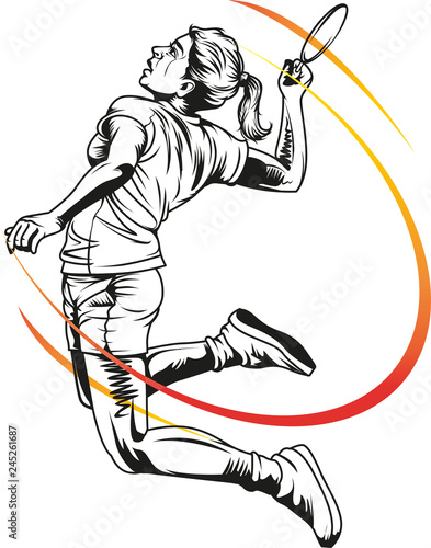 Vector illustration, female badminton player