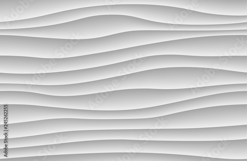 Fototapeta Naklejka Na Ścianę i Meble -  White abstract wave background. 3d waves pattern texture. Geometric black and white wallpaper. Curve wall decor pattern. Vector illustration.
