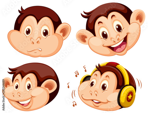 Set of monkey cartoon head