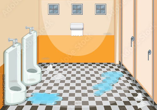 A dirty male toilet