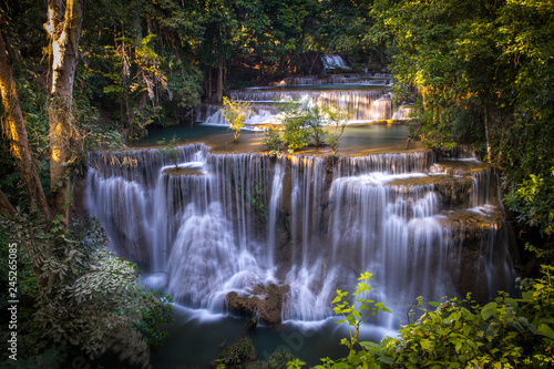 Fototapeta Naklejka Na Ścianę i Meble -  Smooth Waterfall in the Forest. Huay Mae Khamin Waterfall at Sri Nakarin National Park, Kanchanaburi  Province, Thailand.