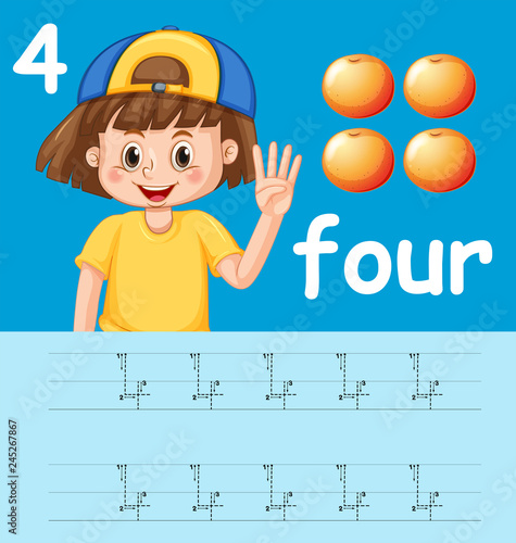 How to write number four worksheet